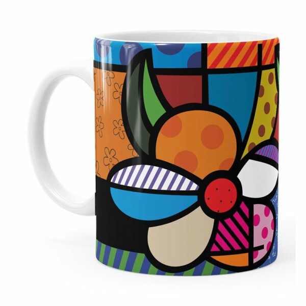 Caneca Romero Britto Flor Branca