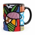 Caneca Romero Britto Flor Preta
