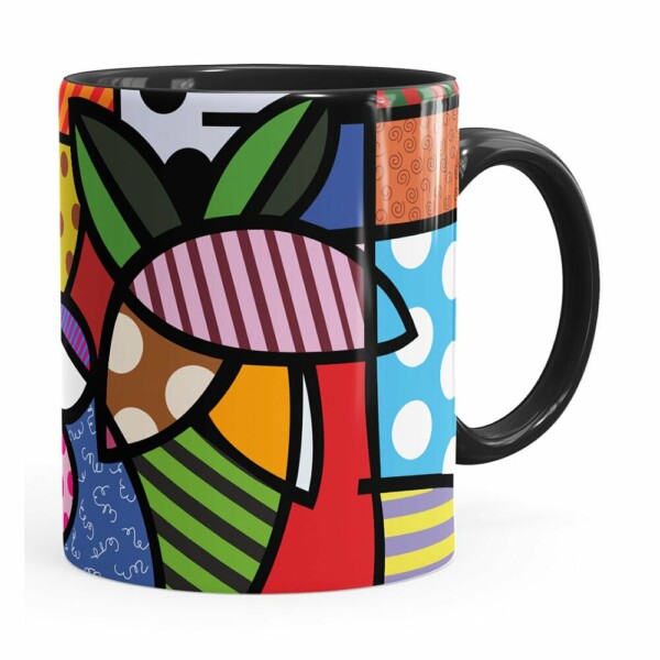 Caneca Romero Britto Flor Preta
