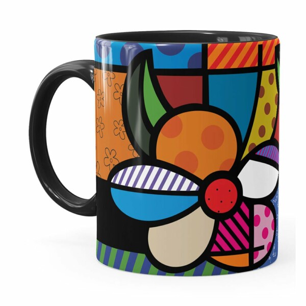Caneca Romero Britto Flor Preta