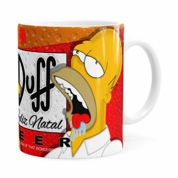 Caneca Simpsons Barney E Homer Duff Beer Feliz Natal Branca