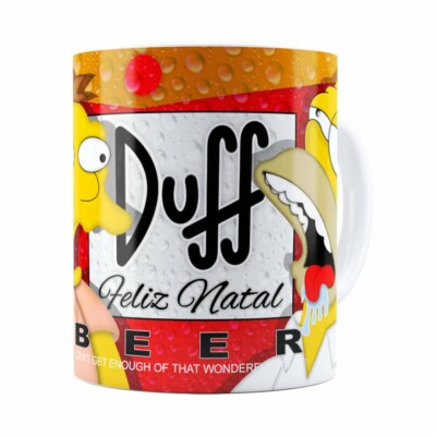 Caneca Simpsons Barney E Homer Duff Beer Feliz Natal Branca