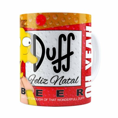 Caneca Simpsons Barney Gumble Duff Beer Natal Branca