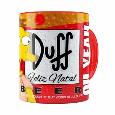 Caneca Simpsons Barney Gumble Duff Beer Natal Vermelha
