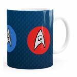 Caneca Star Trek Logos Comando, Engenharia E Ciência Branca
