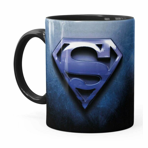 Caneca Superman Logo Metálico Preta