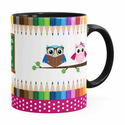 Caneca Personalizada Dia Dos Professores Coruja 01 Preta