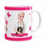 Caneca Profissões Veterinária Frozen Elsa Branca
