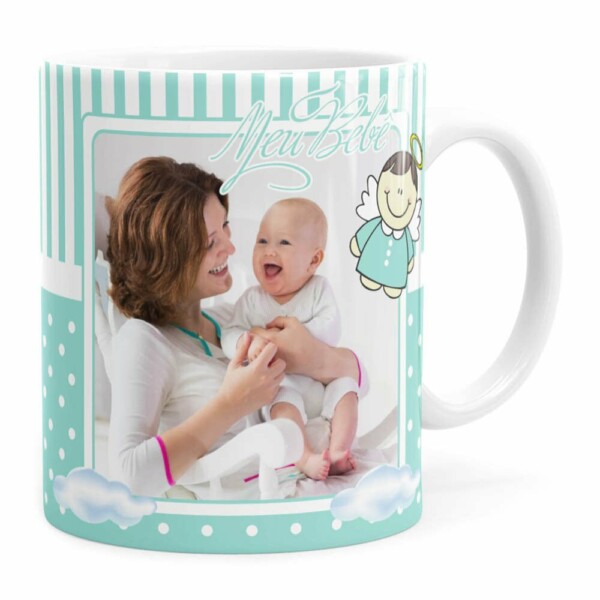 Caneca Personalizada Dindo Anjinho Verde Claro Branca