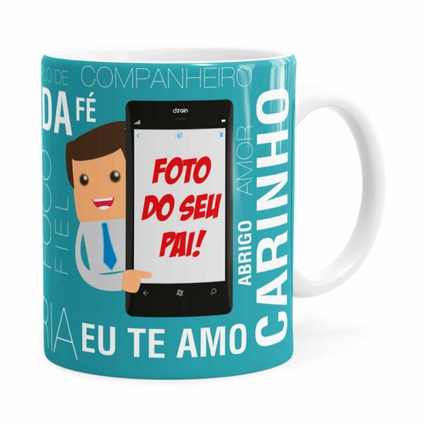 Caneca Personalizada Pai No Celular Branca