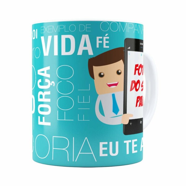 Caneca Personalizada Pai No Celular Branca