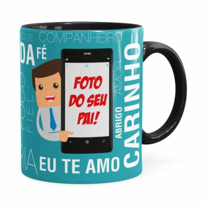 Caneca Personalizada Pai No Celular Preta