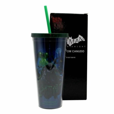 Copo Batman Metalico 650ml Tampa E Canudo