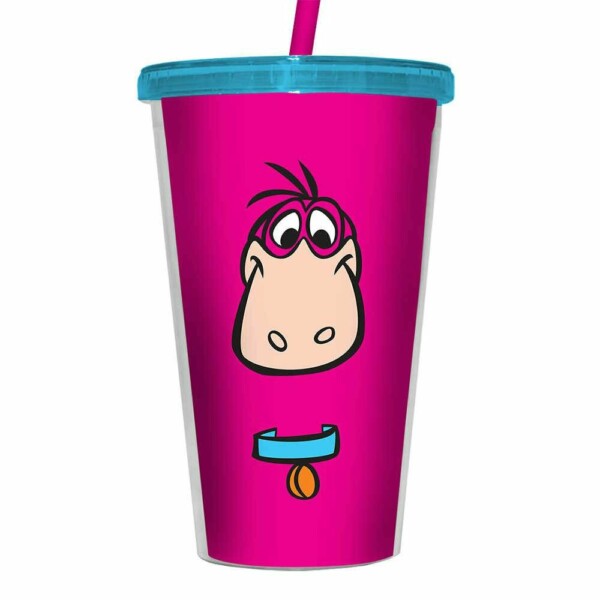 Copo Flintstones Dino Rosa 500ml Com Canudo