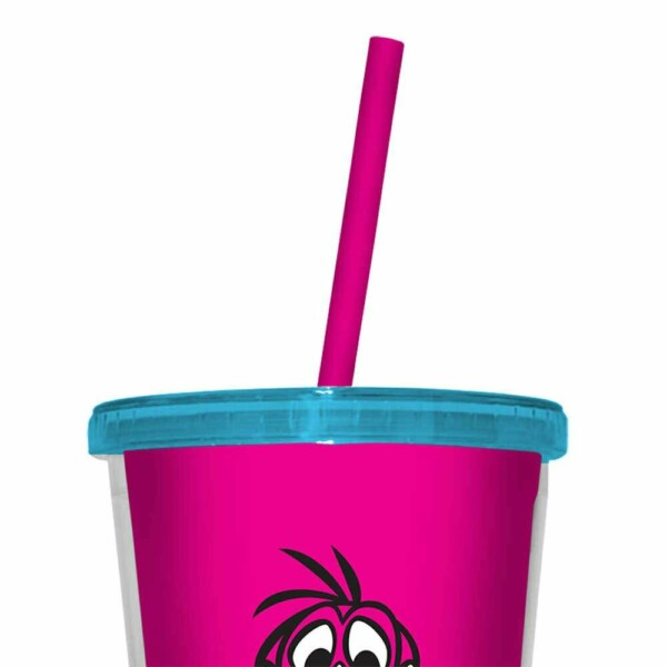 Copo Flintstones Dino Rosa 500ml Com Canudo