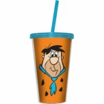 Copo Flintstones Fred 500ml Tampa E Canudo