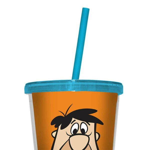 Copo Flintstones Fred 500ml Tampa E Canudo