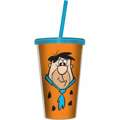 Copo Flintstones Fred 500ml Tampa E Canudo