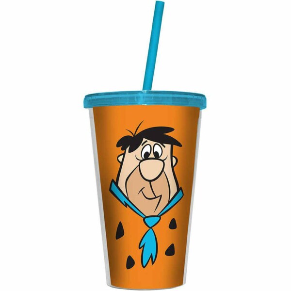 Copo Flintstones Fred 500ml Tampa E Canudo