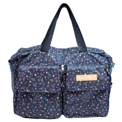 Bolsa Dobrável Minnie Preta Flores 46x37cm