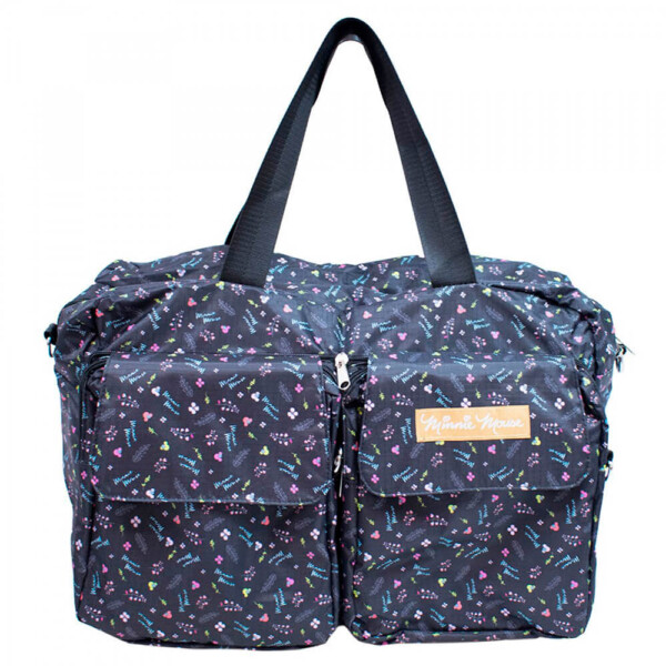 Bolsa Dobrável Minnie Preta Flores 46x37cm