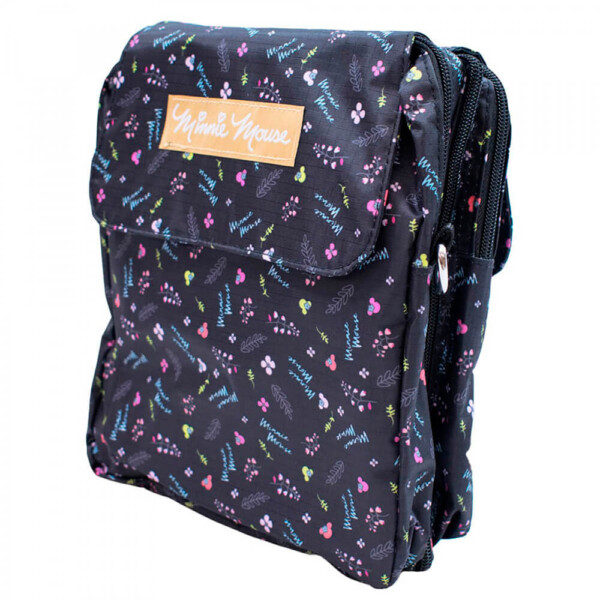Bolsa Dobrável Minnie Preta Flores 46x37cm