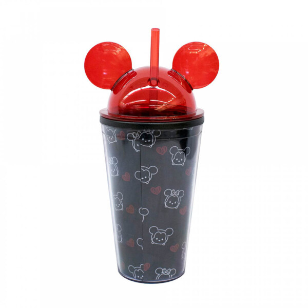 Copo Preto Mickey & Minnie Com Canudo E Orelhas Tsum Tsum 450ml