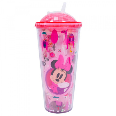 Copo Minnie Rosa Cubos Gelo Artificial 600ml