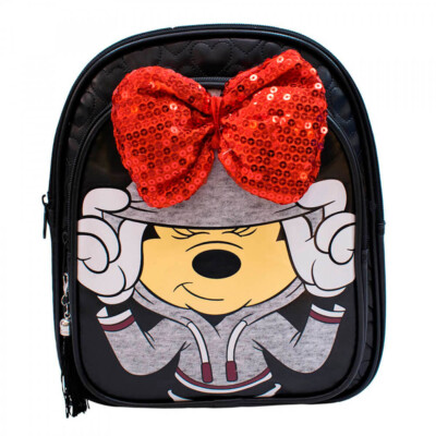 Mochila Minnie Preta Laço Lantejoulas