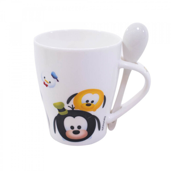 Caneca De Porcelana Mickey Com Colher E Minnie Tsum Tsum 310ml