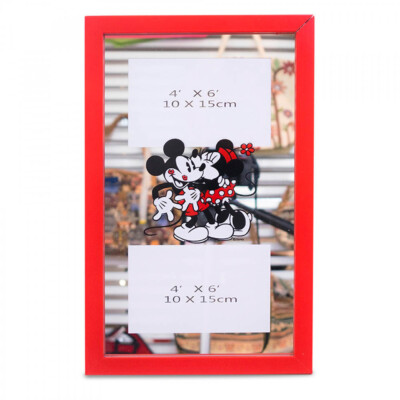 Porta Retrato Mickey e Minnie Espelho Moldura Vermelha Para 2 Fotos