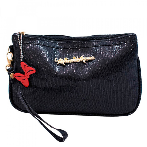 Bolsa Minnie Mão Preta Brilhante 14x21cm