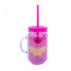 Caneca Mulher Maravilha Com Tampa E Canudo Rosa 420ml