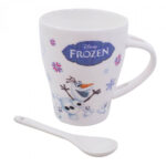 Caneca De Porcelana Com Colher Anna Elsa E Olaf Gelo Frozen 310ml