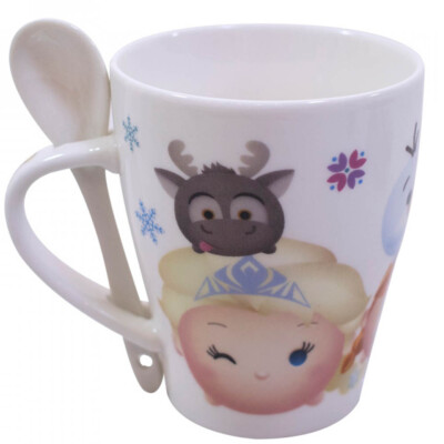 Caneca De Porcelana Com Colher Anna E Elsa Tsun Tsun