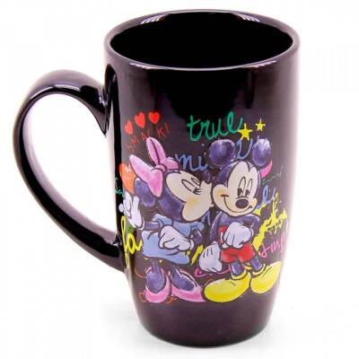 Caneca Mickey E Minnie Porcelana Preta 400ml