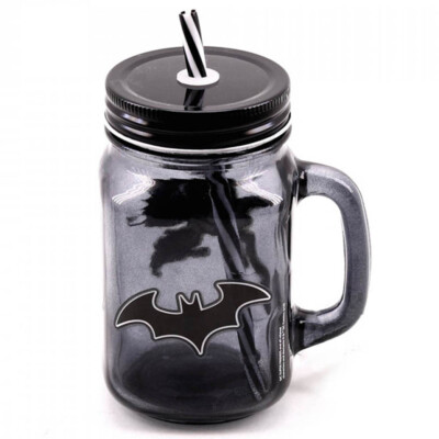 Caneca Jarra Batman Vidro com Canudo 450ml