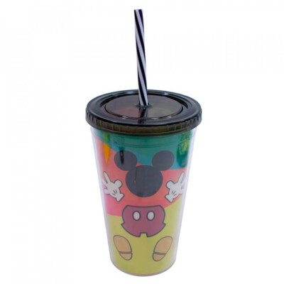 Copo Mickey Colorido Com Canudo Formato 450ml 90 Anos