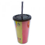 Copo Mickey Colorido Com Canudo Formato 450ml 90 Anos