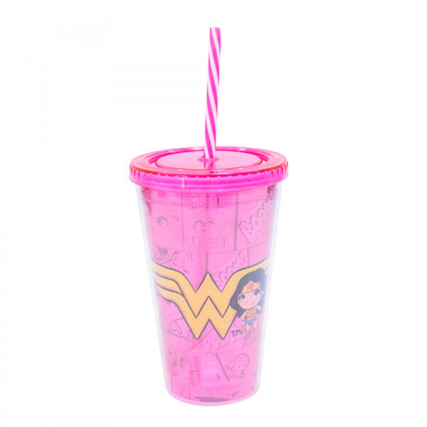 Copo Mulher Maravilha Com Canudo 450ml