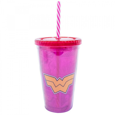 Copo Mulher Maravilha Com Canudo 450ml