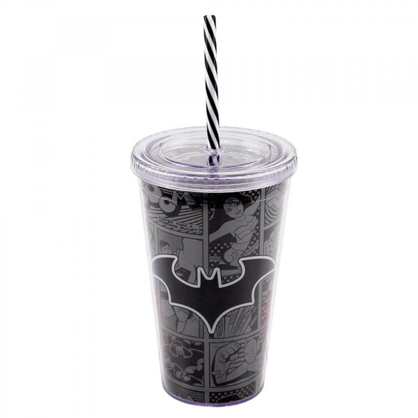 Copo Batman Com Tampa E Canudo 450ml