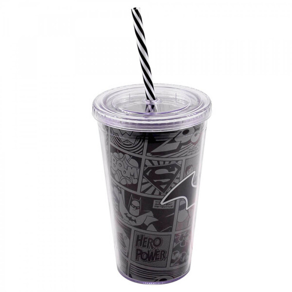 Copo Batman Com Tampa E Canudo 450ml