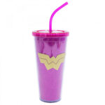 Copo Mulher Maravilha Pink Com Cubos De Gelo 600ml