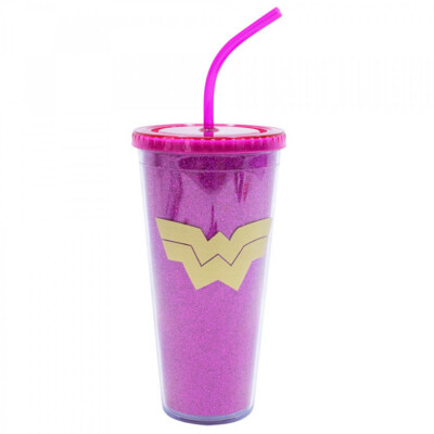 Copo Mulher Maravilha Pink Com Cubos De Gelo 600ml