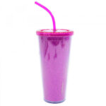 Copo Mulher Maravilha Pink Com Cubos De Gelo 600ml