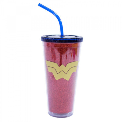 Copo Mulher Maravilha Vermelho Com Cubos De Gelo 600ml