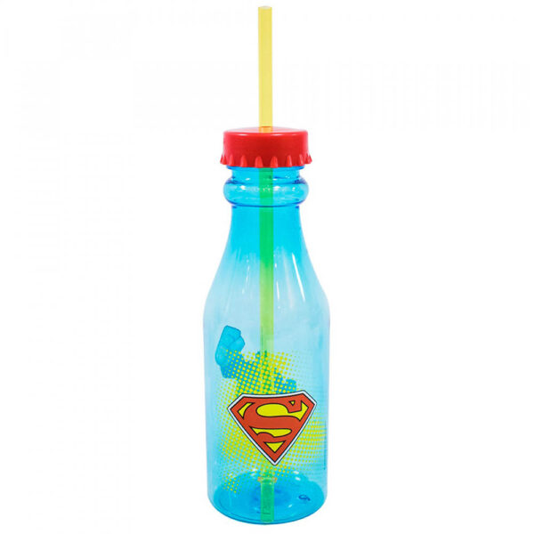 Garrafa Com Canudo Superman Tampa Rosqueável 500ml