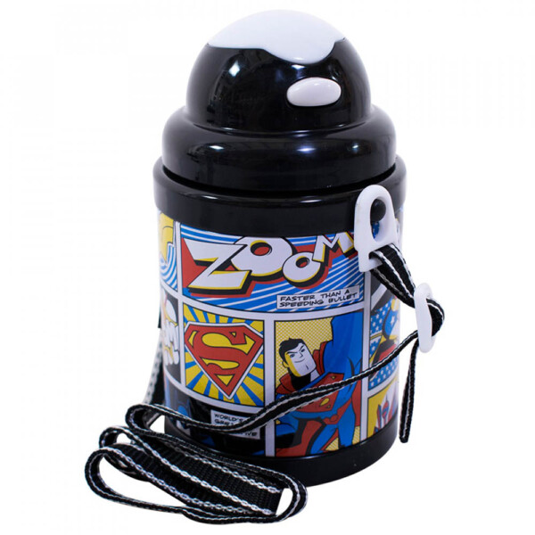 Garrafa Com Canudo Gibi E Cordão Preto 380ml