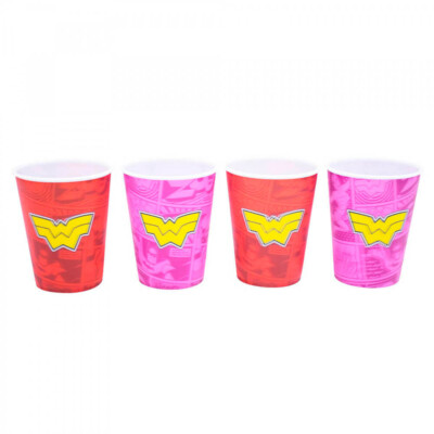 Jogo 4 Copos 3D Mulher Maravilha 400ml